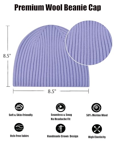 Wool Knit Beanie Hats for Men Women,Cuffless Winter Skull Caps - color: 1-lilac