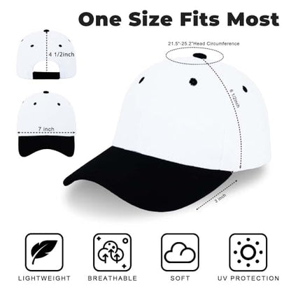 ZH Plain Adjustable Baseball Cap - Lot of 12 Unisex Blank Design Caps - color: White-black