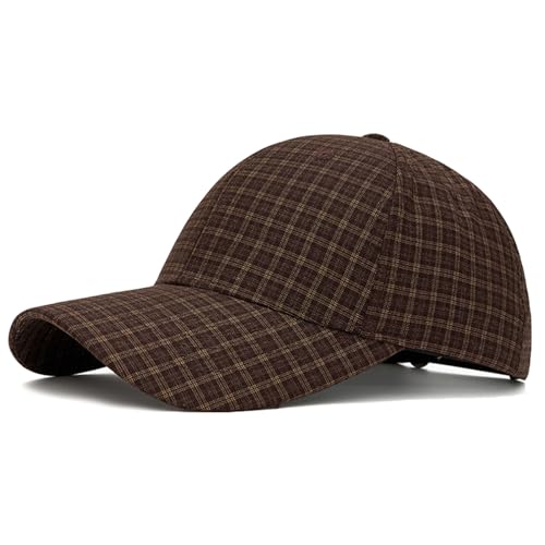 Unisex Plaid Baseball Cap Classic Checkered Cotton Dad Hat Retro Adjustable - color: Coffee