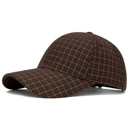 Unisex Plaid Baseball Cap Classic Checkered Cotton Dad Hat Retro Adjustable - color: Coffee