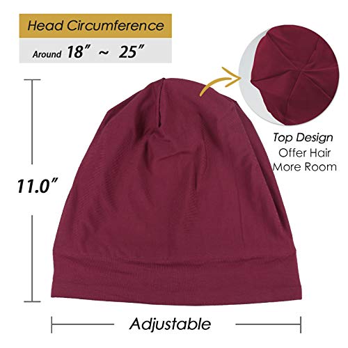 FocusCare Satin Lined Sleep Slouchy Cap Curly Girl Slap Headwear Gifts for Frizzy Hair Women - color: Burgundy