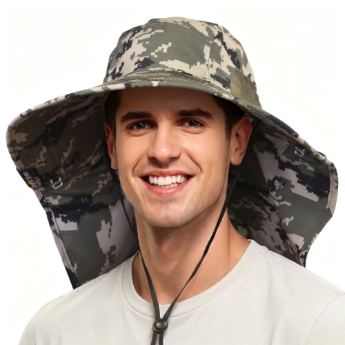 Tirrinia Neck Flap Fishing Safari Cap for Men - color: #Digital Green