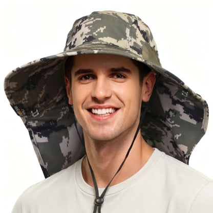 Tirrinia Neck Flap Fishing Safari Cap for Men - color: #Digital Green