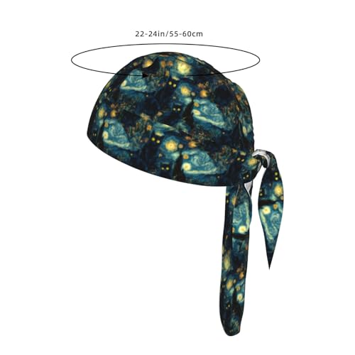 Adjustable Cycling Cap, Quick Dry Sports Bandana Skull Cap Helmet Liner - color: Van Gogh-style Black Cat