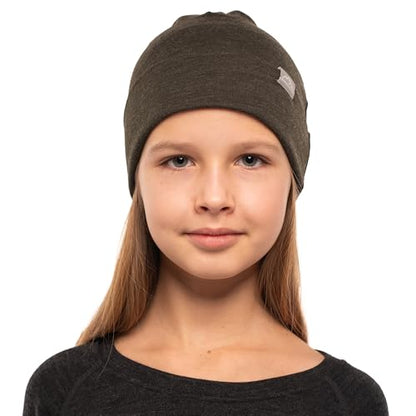 100% Merino Wool Beanie Kids - Unisex Wool Cap 17.5um for Kids -Toddler Hat - color: Army Green