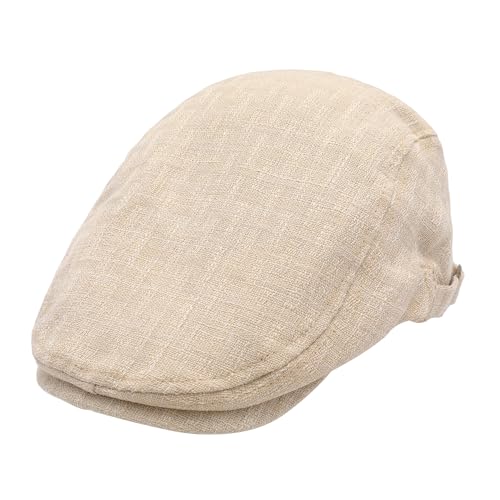 ZLYC Men Summer Flat Cap Scally Ivy Gatsby Newsboy Beret Driver Hat - color: Plain Beige