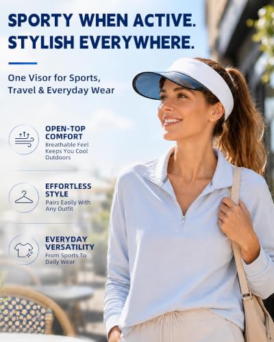 Transparent Sun Visor Hat for Women Men - UPF 50+ Clear Brim Adjustable Drawstring for Golf Tennis Pickleball - color: White