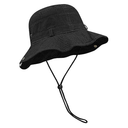 Clakllie Reversible Packable Boonie Fishing Hat UV Protection Sun Beach Hat - color: S-hjy6-black