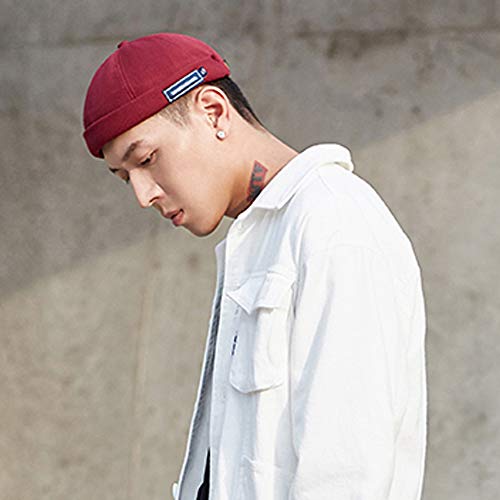 jerague Beanie Hat for Men Women Brimless Cuffed Hat Skullcap Watch Cap Adjustable - color: B1-wine Red