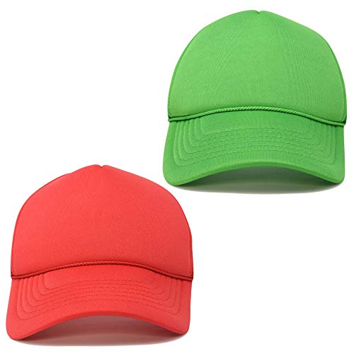 DALIX Solid Blank Trucker Hats Caps 2 Pack - color: Red and Kelly Green