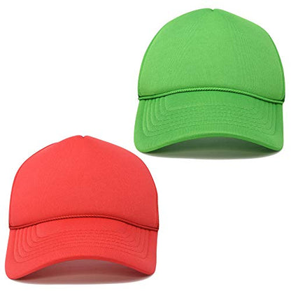 DALIX Solid Blank Trucker Hats Caps 2 Pack - color: Red and Kelly Green