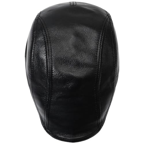Men's Lambskin Leather Newsboy Flat Cap Gatsby Ivy Cap Driving Hat - color: Black