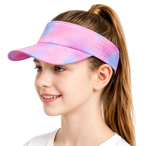 Kids Sun Visor Hats for Girls Boys Reflective Sports Hats Summer Beach Running Tennis Golf Caps Age 8-14 - color: No Reflective Strip-gradient Purple