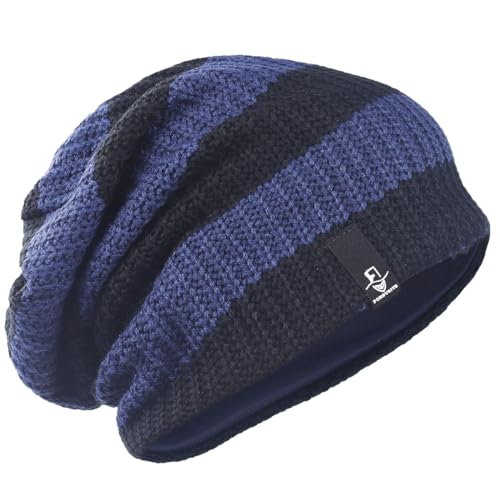 FORBUSITE Mens Slouchy Long Beanie Knit Cap for Summer Winter, Oversize - color: B09-navy Blue, size: Large
