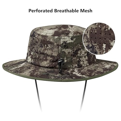 BASSDASH UPF 50+ Water-Resistant Fishing Bucket Hat with Laser Perforated Mesh Adjustable for Men Women Outdoor Hiking - color: Grunge Camo