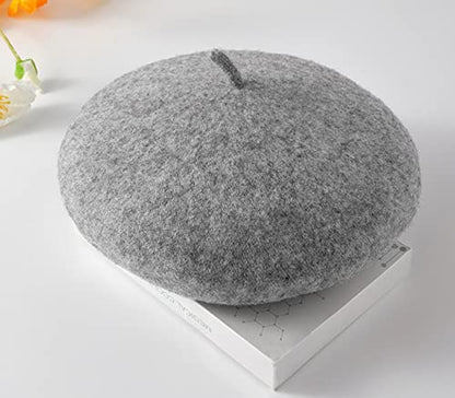 Kids Girls French Beret Hat Artist Hat Solid Warm Beanie Cap Winter Autumn - color: Grey