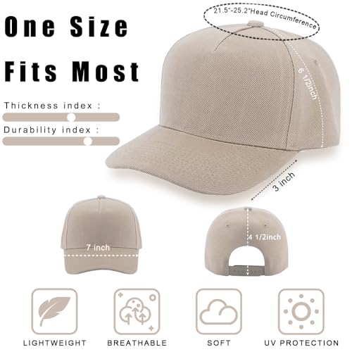 12 Pack Seamless Baseball Caps Wholesale Bulk - No Center Seam, DIY Friendly, Adjustable Breathable Lightweight for Men Women - color: Khaki