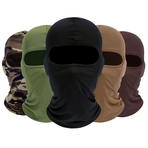 ROXUN Balaclava Ski Mask, 5 Pack Neck Gaiter Motorcycle Summer Cooling - color: A5-black+sand+brown+army Green+camo