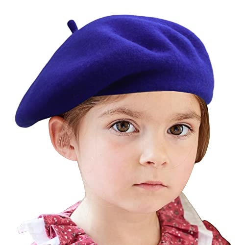 Wheebo Berets for Kids Wool French Beret Hats Artist Painter Hats for Little Girls Boys Solid Color Style - color: Sapphire