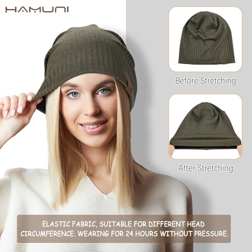 HAMUNI Slouchy Beanie for Men Women Soft Lightweight Chemo Headwear - color: Military Green
