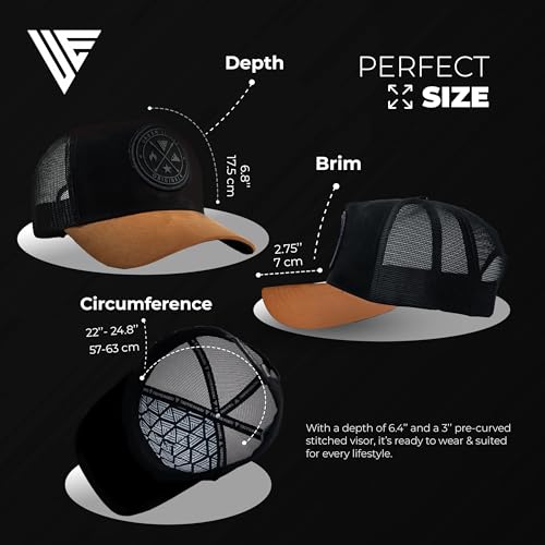 Urban Effort Trucker Hat for Men & Women, Mesh Back Baseball Cap, 5 Panel - color: Black + Brown, style: Mesh Back