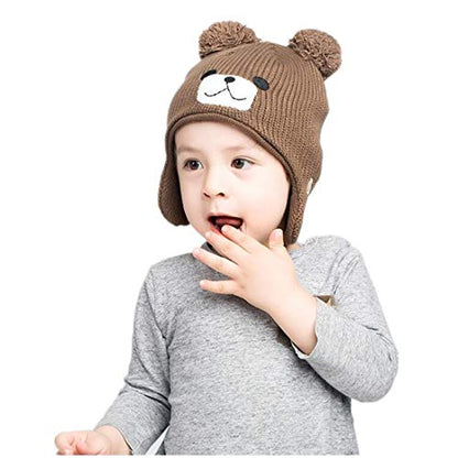 Baby Infant Toddler Fleece Lined Knit Hat Kids Winter Earflap Pom Beanie - size: 2-6 Years
