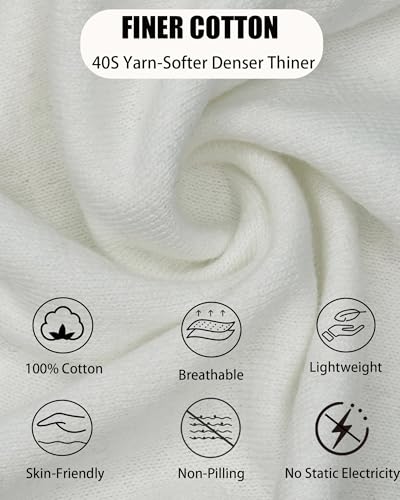 Thin 100% Cotton Fine-Knit Beanie Hat Slouchy Soft Chemo Skull Cap - color: 1-white