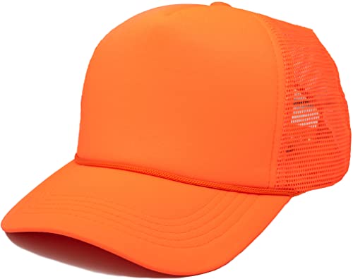 Funky Junque Blank Mesh Foam Lightweight Snapback Trucker Hat - color: Neon Orange