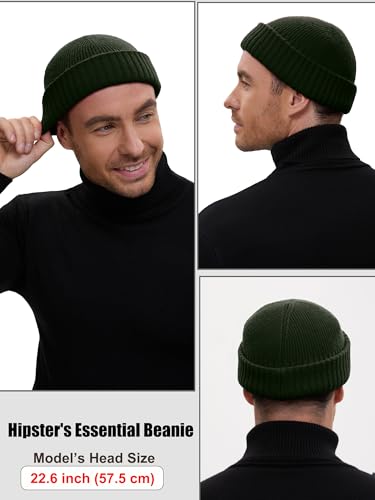 Wool Short Fisherman Beanie for Men Women Double Cuffed Skull Caps - color: 1pcs-army Green