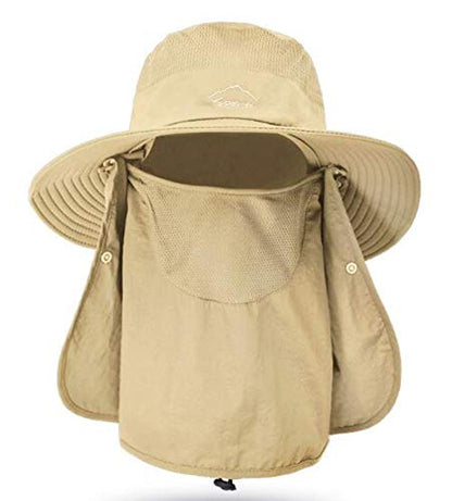 Fishing Hat for Men & Women, Sun Protection Hat with Face Cover & Neck Flap - color: Khaki
