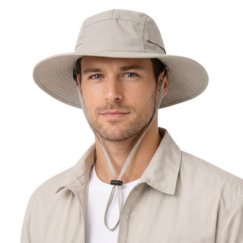 XL/XXL Waterproof Mens Sun Hat Wide Brim UPF 50+ Bucket Hat - color: Light Grey, size: X-Large