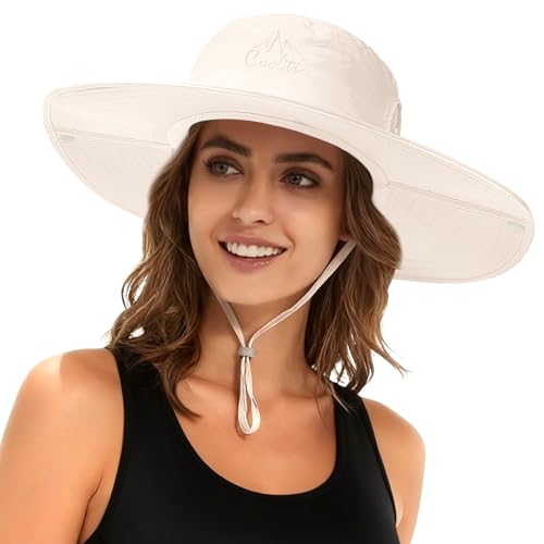 Cooltto L/XL/XXL Wide Brim Sun Hat UPF 50+ UV Protection Boonie Hat - color: Beige, size: Medium-Large