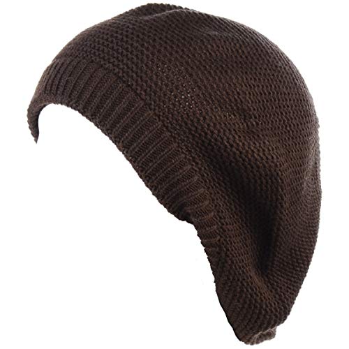 BYOS Chic French Style Lightweight Soft Slouchy Knit Beret Beanie Hat in Solid - color: 2-pack Brown & Black