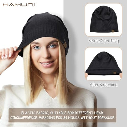 HAMUNI Slouchy Beanie for Men Women Soft Lightweight Chemo Headwear - color: Black