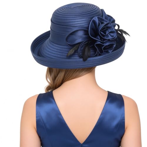 Ruphedy Women Derby Church Dress Bucket Hat Fascinators Tea Party Wedding Hat - color: Sd702-navy