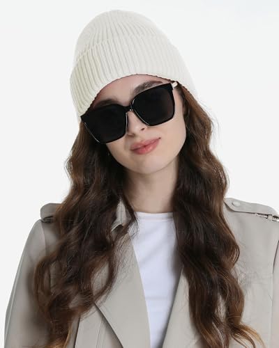 Wool Beanie for Men Women, Seamless Knit Cuffed Warm Winter Hats - color: 1pcs-white