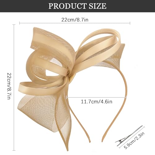 Gold Fascinators Hats for Women, Fascinator Headband Women's Tea Party Hat Derby Hats for Cocktail, Wedding, Fancy Dress Party, 1920s Accessories for Women - color: Gold