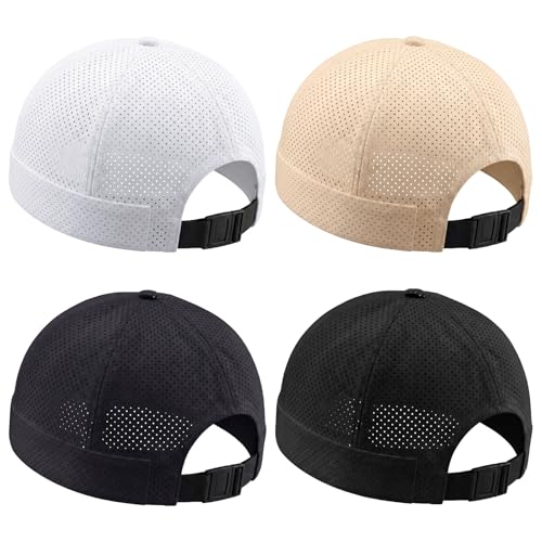 Tivi 4 Pack Mens Mesh Brimless Hat Docker Caps Quick Dry Summer Skullcap