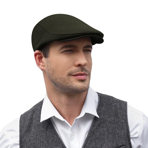 KUJUHA Men's Newsboy Cap Cotton Flat Ivy Gatsby Newsboy Hat Driving Hat Irish Cabbie Hunting Caps Winter Hat - color: Ba_green, size: Medium