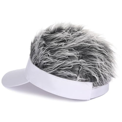 Adjustable Sun Visor Hat with Wig Spiked Hairs Fashion Baseball Golf Cap for Men & Women - color: White+grey Hair