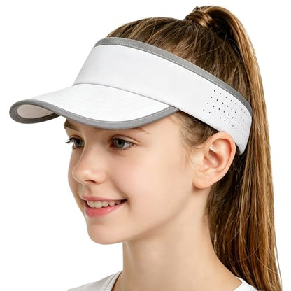 Kids Sun Visor Hats for Girls Boys Reflective Sports Hats Summer Beach Running Tennis Golf Caps Age 8-14 - color: Reflective Strip-white