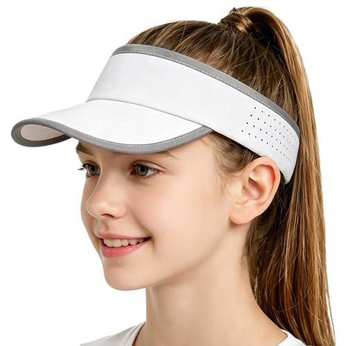 Kids Sun Visor Hats for Girls Boys Reflective Sports Hats Summer Beach Running Tennis Golf Caps Age 8-14 - color: Reflective Strip-white