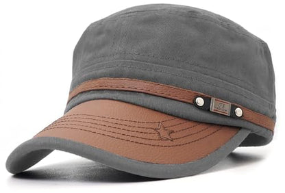 Flat Top Cap for Men Soft Cotton Adjustable Military - color: Grey