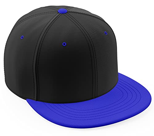 Daxton Classic Blank Snapback Flat Bill Visor Hat Cap One Size Adjustable Back - color: Black Royal