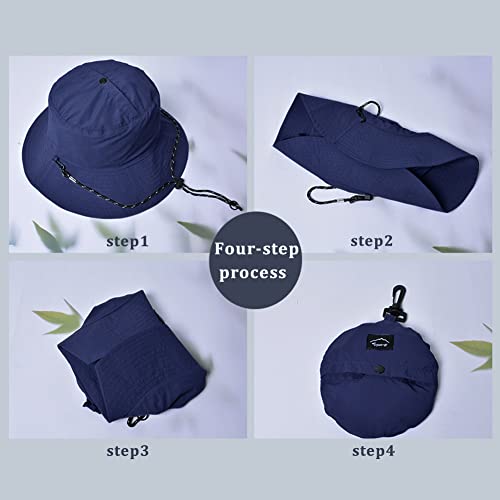 Waterproof Bucket Hat for Women and Men - UV Protection Beach Sun Hat Fishing Safari Boonie Hat Rain Hat Adjustable Packable - color: Navy Blue - Waterproof