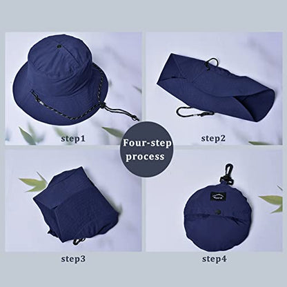 Waterproof Bucket Hat for Women and Men - UV Protection Beach Sun Hat Fishing Safari Boonie Hat Rain Hat Adjustable Packable - color: Navy Blue - Waterproof