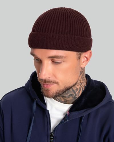 ROYBENS Short Fisherman Beanie for Men Women Wool Knit Warm Winter Hat Swag - color: 1pcs-dark Coffee