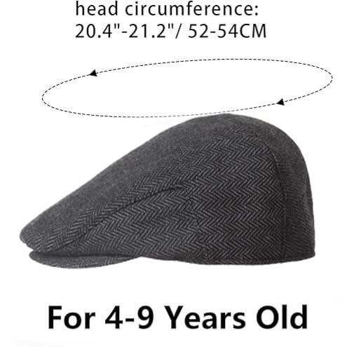 Vintage-Newsboy-Cap for Boys Cabbie Hat Tweed Flat Beret for Kids Pageboy - color: Dark Gray