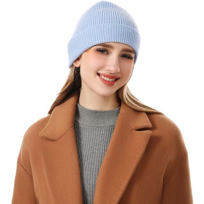 100% Cashmere Beanie for Women and Men, Soft Warm Winter Knit Hat - color: Blue
