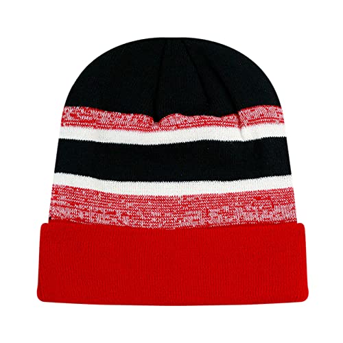 Winter Knit Beanie Hat with Pom Pom – Warm Cuffed Slouch Ski Cap for Men & Women - color: 2.red and Black